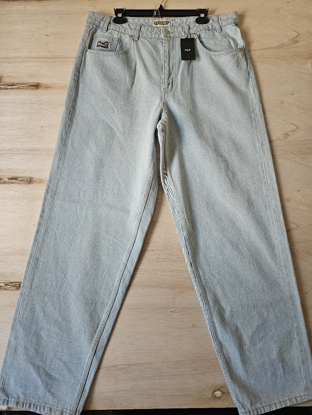 HUF Cromer Signature Baggy Skate Jeans Light Wash Size 36 NWT